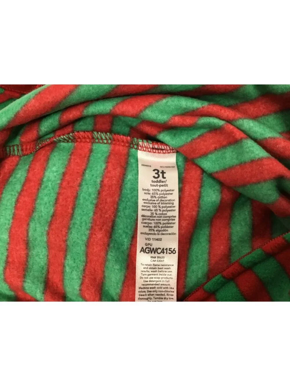 Carters 3T Always Nice Red Green Striped Christmas Fleece Santa Footed Pajama